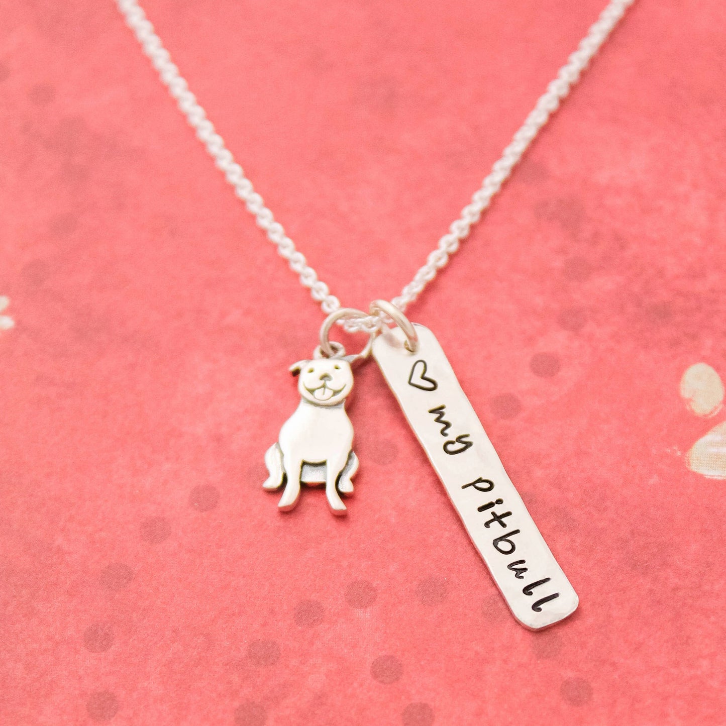 LOVE my PITBULL Necklace, Sterling Silver Pitbull Dog Necklace, Pitbull Lover Gift, New Pet Gift, Pitbull Jewelry, Hand Stamped Pitbull Gift