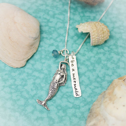 Be A Mermaid Necklace, Mermaid Necklace, Beach Girl Jewelry, Mermaid Jewelry, Beach Necklace, Vacation Cruise Sterling Silver Hand Stamped