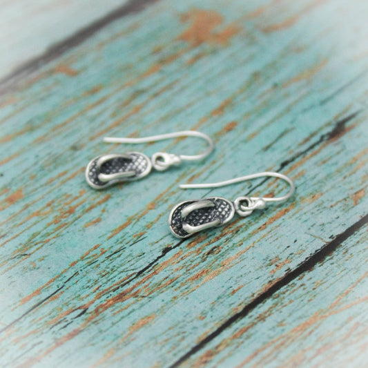 Cute Flip-Flop Earrings, Seashore Jewelry, Sterling Silver Slipper Earrings, Flip Flop Jewelry, Sterling Silver Beach Flip Flop Earrings