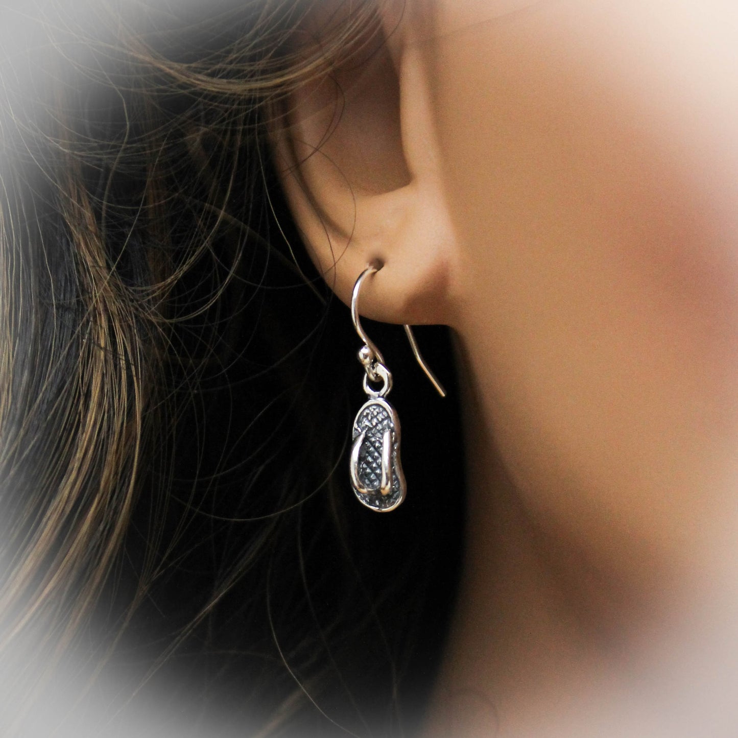 Cute Flip-Flop Earrings, Seashore Jewelry, Sterling Silver Slipper Earrings, Flip Flop Jewelry, Sterling Silver Beach Flip Flop Earrings