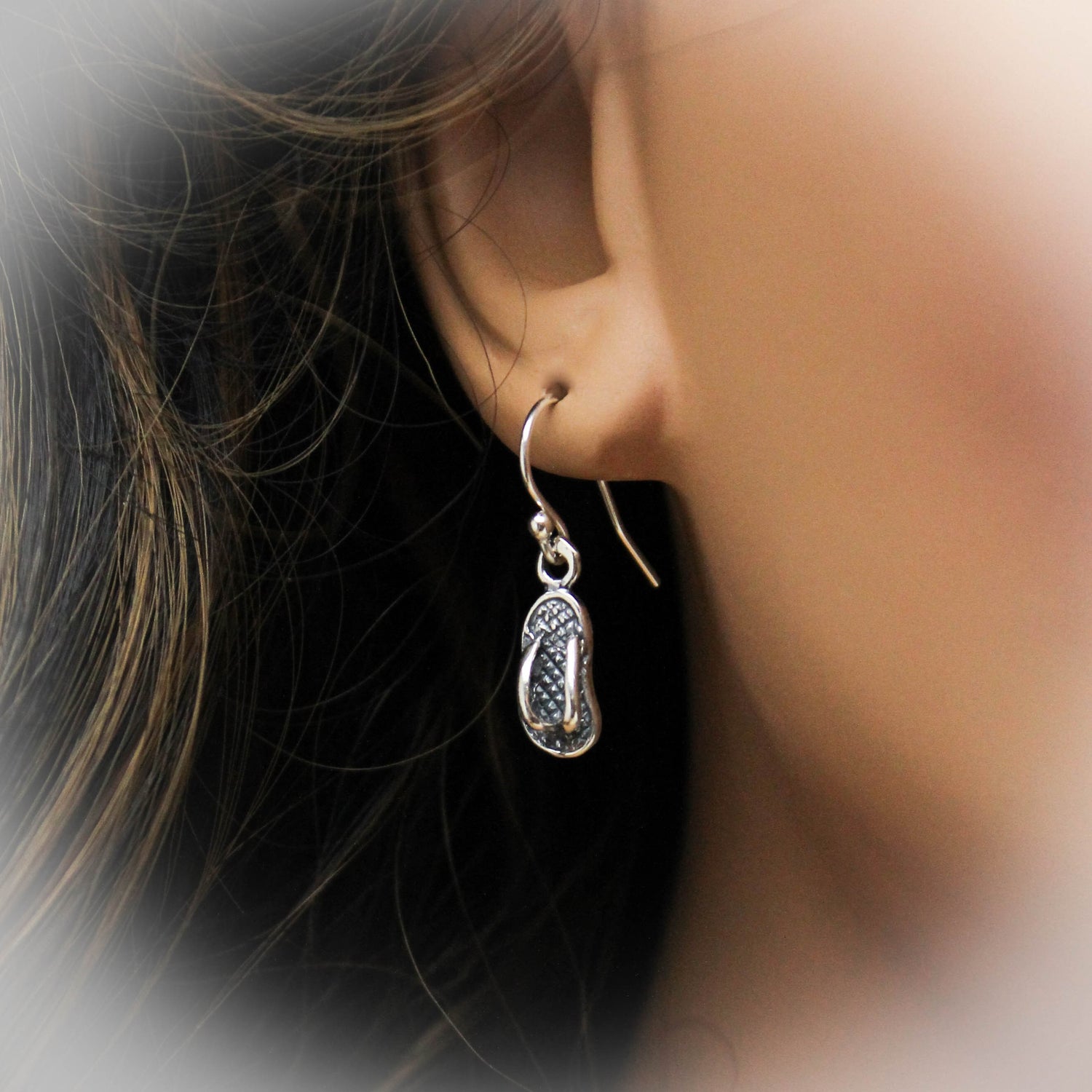 Cute Flip-Flop Earrings, Seashore Jewelry, Sterling Silver Slipper Earrings, Flip Flop Jewelry, Sterling Silver Beach Flip Flop Earrings