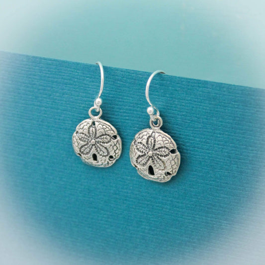 Cute Sand Dollar Earrings, Sterling Silver Shore Earrings, Sand Dollar Jewelry, Sterling Silver Beach Sand Dollar Earrings, Gifts for Her