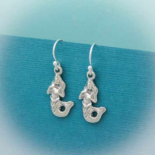 Cute Mermaid Earrings, Sterling Silver Mermaid Ocean Jewelry, Mermaid Jewelry, Sterling Silver Beach Mermaid Jewelry Gift, Gifts for Her