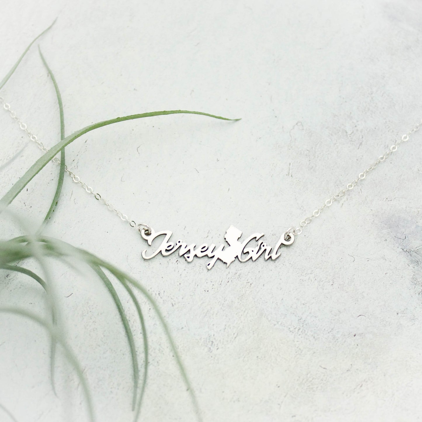 Jersey Girl Script Necklace, Personalized Script State Necklace, Jersey Girl Bar Necklace, Gift for Her, Personalized Silver Bar Necklace