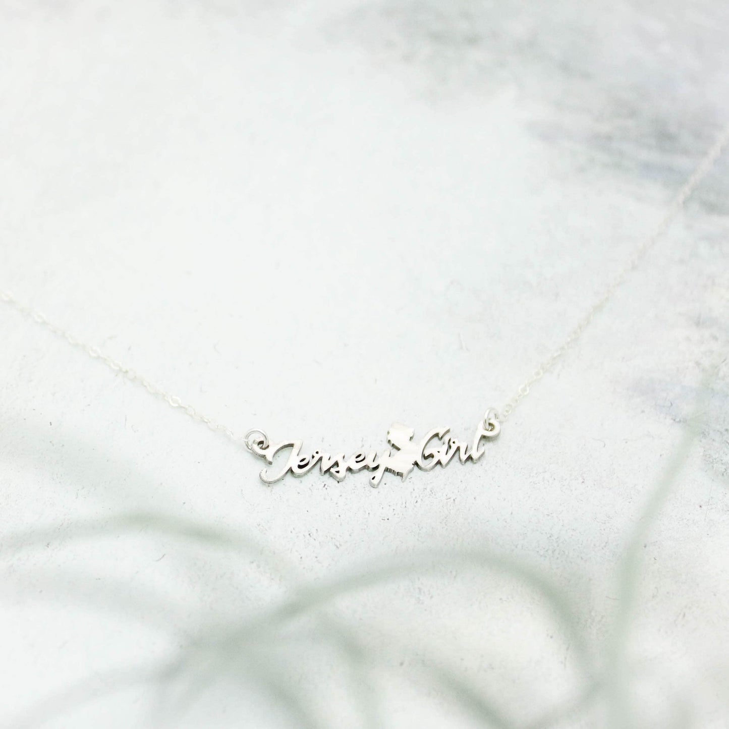 Jersey Girl Script Necklace, Personalized Script State Necklace, Jersey Girl Bar Necklace, Gift for Her, Personalized Silver Bar Necklace