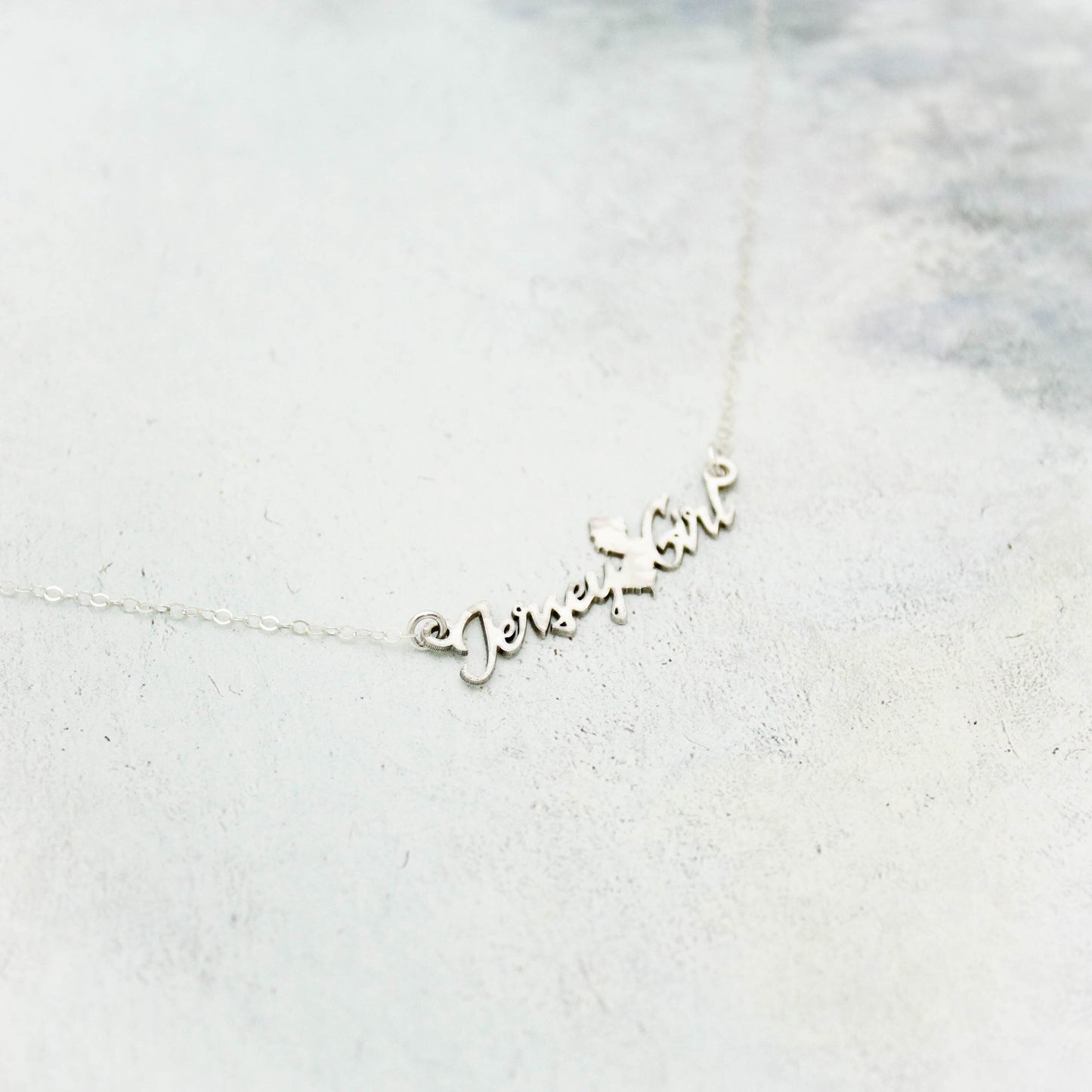 Jersey Girl Script Necklace, Personalized Script State Necklace, Jersey Girl Bar Necklace, Gift for Her, Personalized Silver Bar Necklace