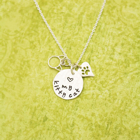 Love my Kitty Cat Necklace, Cat Lovers Necklace, Cat Paw Print Gift, Cat Jewelry, Paw Print Jewelry, Cat Lady Gift, Kitty Cat Lover Gift