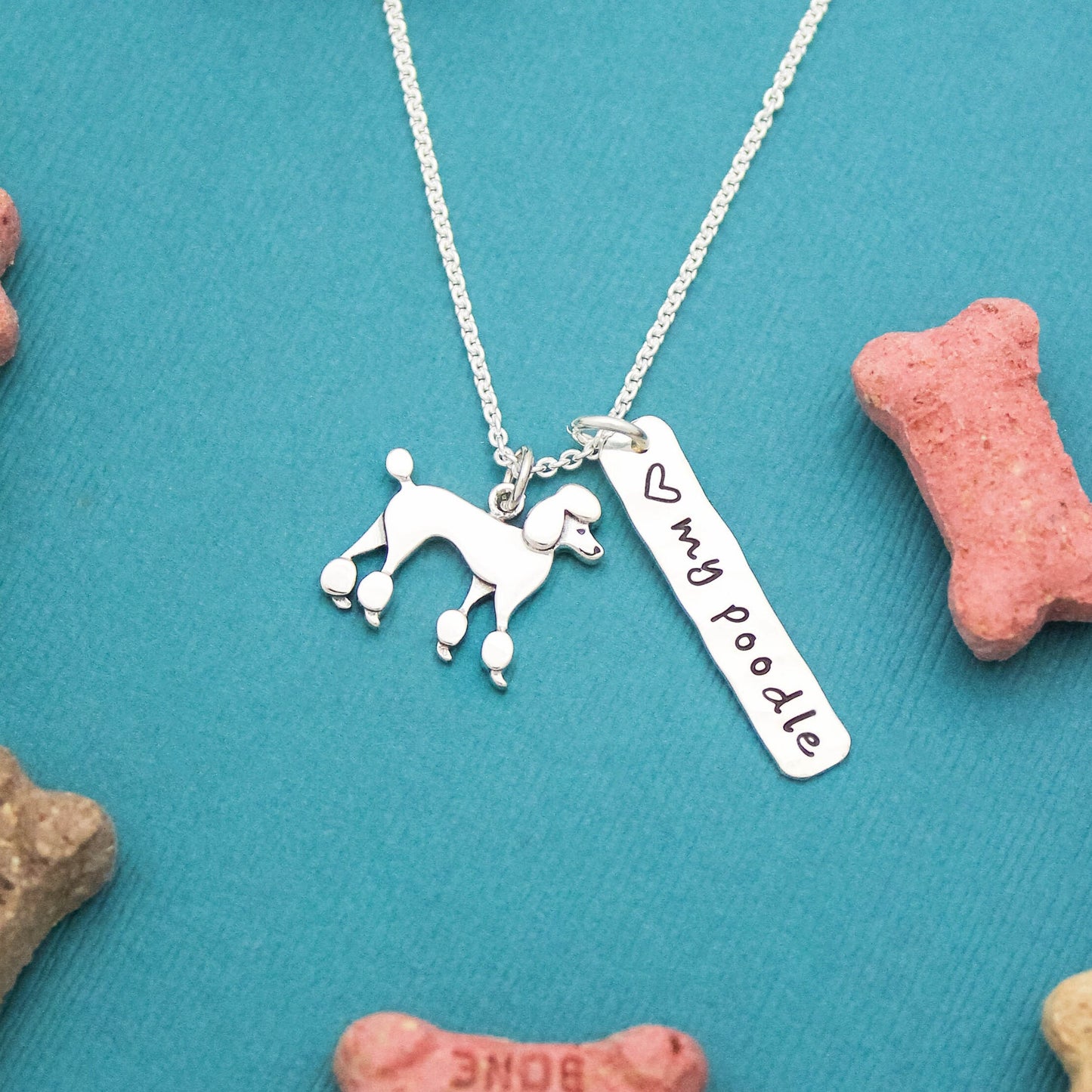 LOVE my POODLE Necklace, Sterling Silver Dog Necklace, Poodle Lover Gift, New Pet Gift, Dog Poodle Jewelry, Poodle Necklace, Hand Stamped