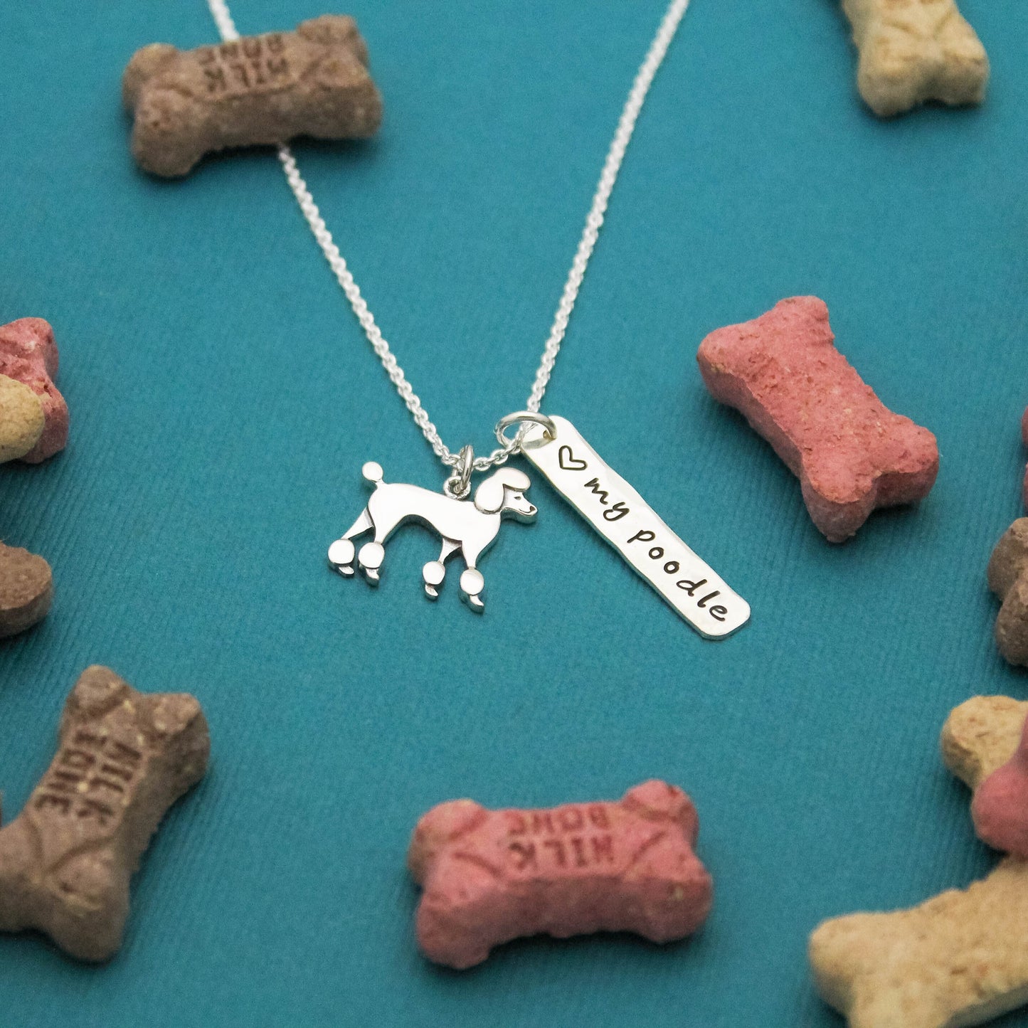 LOVE my POODLE Necklace, Sterling Silver Dog Necklace, Poodle Lover Gift, New Pet Gift, Dog Poodle Jewelry, Poodle Necklace, Hand Stamped