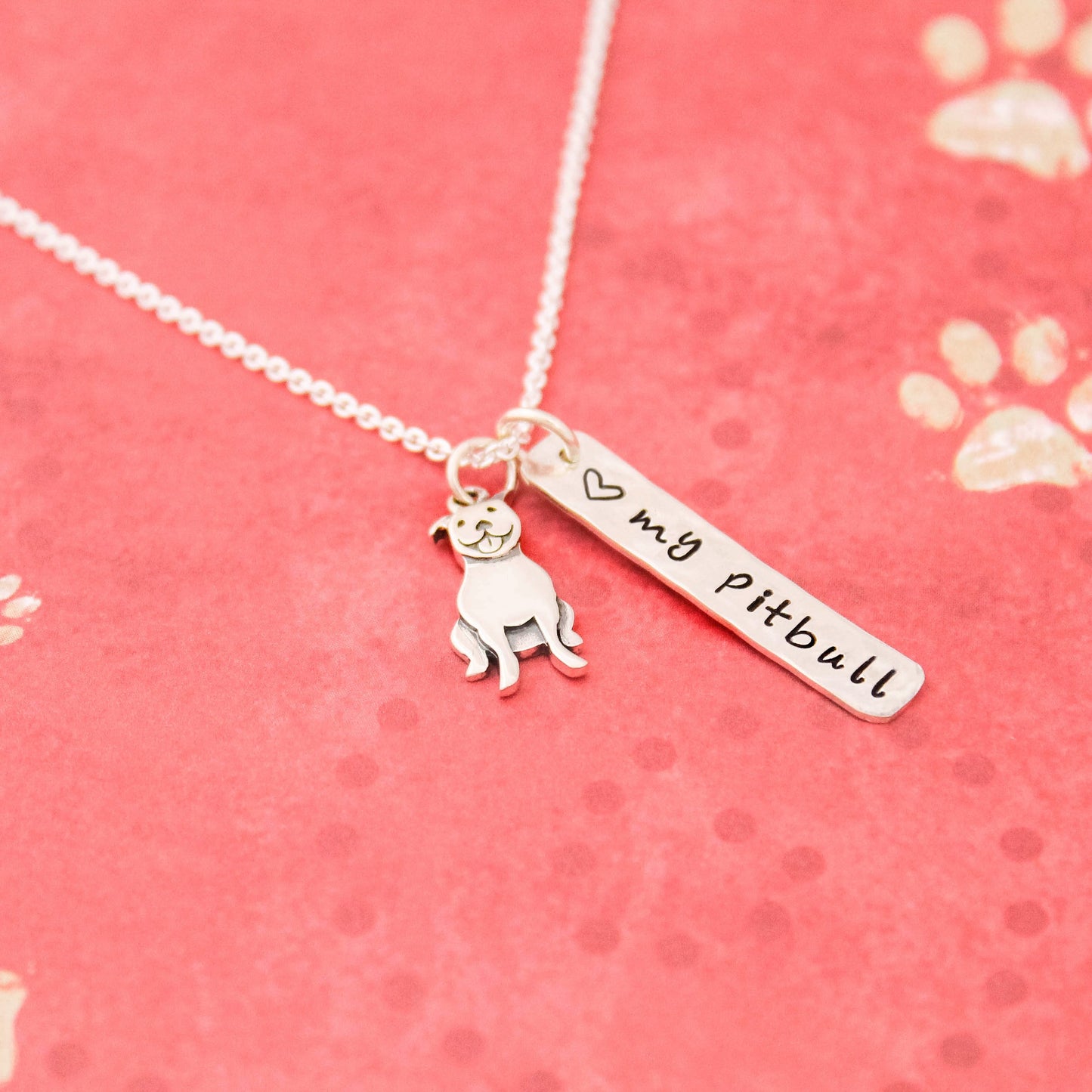 LOVE my PITBULL Necklace, Sterling Silver Pitbull Dog Necklace, Pitbull Lover Gift, New Pet Gift, Pitbull Jewelry, Hand Stamped Pitbull Gift