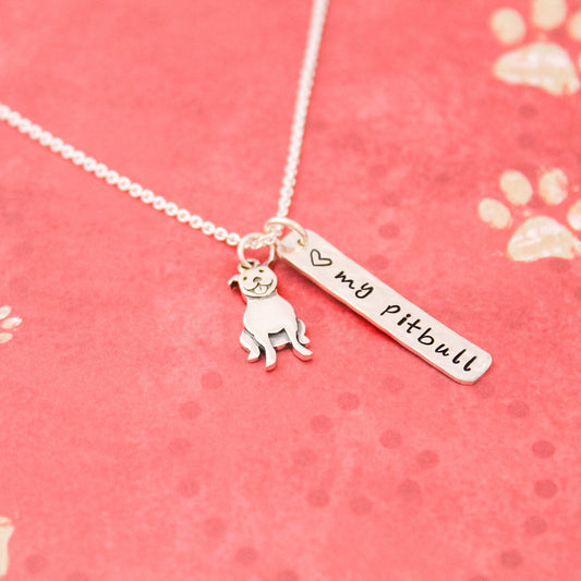LOVE my PITBULL Necklace, Sterling Silver Pitbull Dog Necklace, Pitbull Lover Gift, New Pet Gift, Pitbull Jewelry, Hand Stamped Pitbull Gift