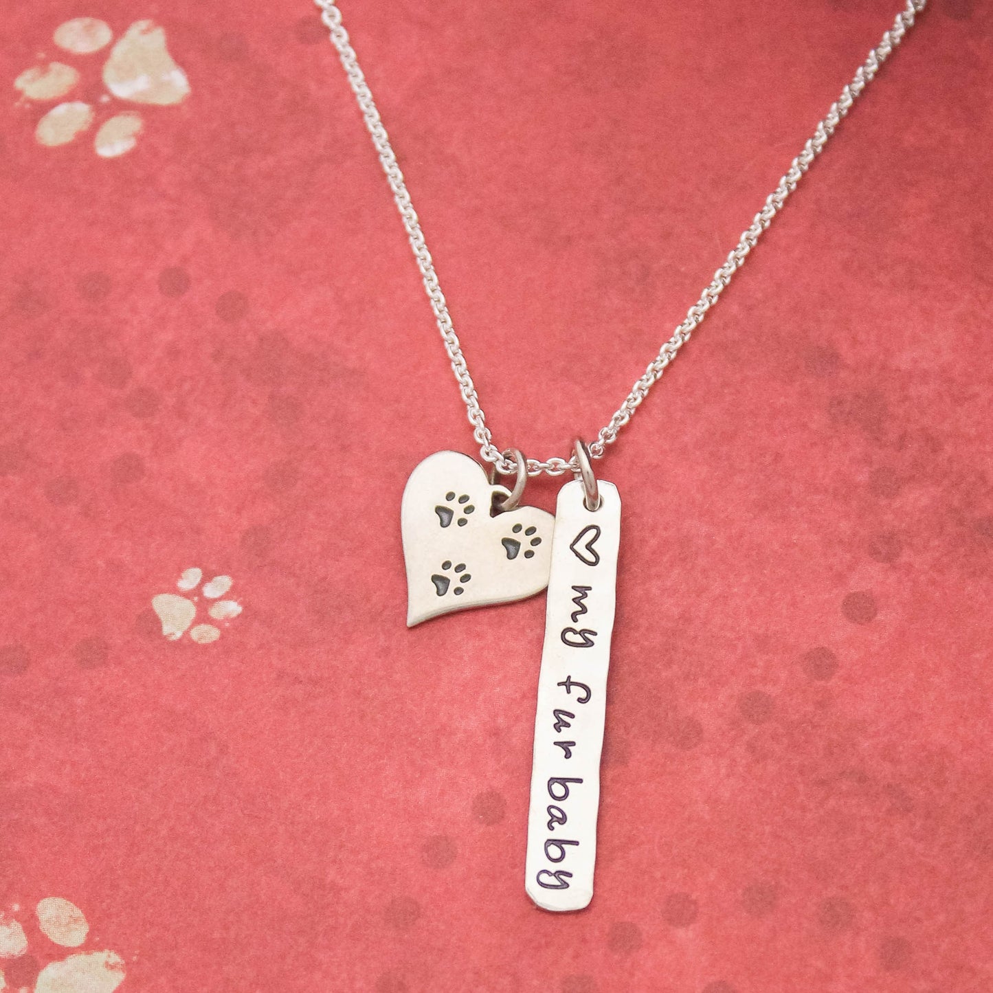 LOVE my Furbaby Necklace, Sterling Silver Dog Necklace, Cute Dog Lover Gift, New Pet Gift, Dog Paw Jewelry, Paw Print Necklace, Hand Stamped