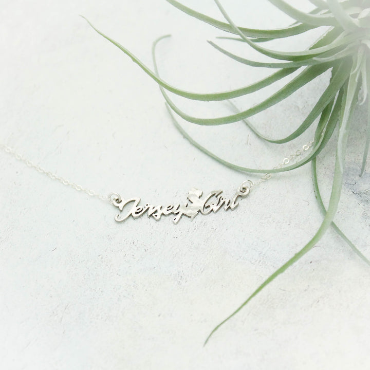 Jersey Girl Script Necklace, Personalized Script State Necklace, Jersey Girl Bar Necklace, Gift for Her, Personalized Silver Bar Necklace