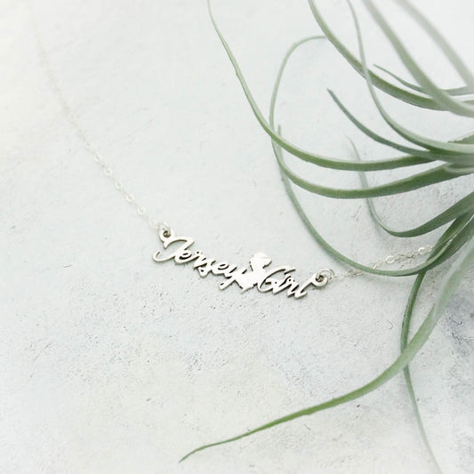 Jersey Girl Script Necklace, Personalized Script State Necklace, Jersey Girl Bar Necklace, Gift for Her, Personalized Silver Bar Necklace