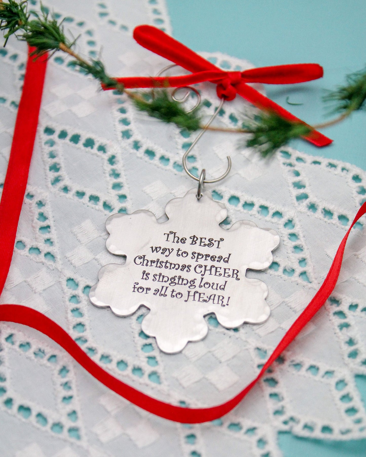 ELF Quote Ornament, ELF Movie Ornament, Christmas Cheer Snowflake Ornament in Aluminum, Unique Christmas Tree Ornament Gift, Elf Movie Quote