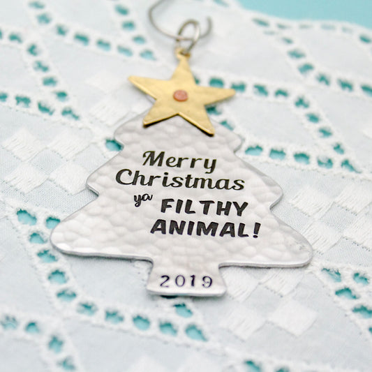Merry Christmas Ya Filthy Animal Ornament, Home Alone Ornament, Christmas Tree Ornament in Aluminum, Unique Christmas Tree Ornament Gift