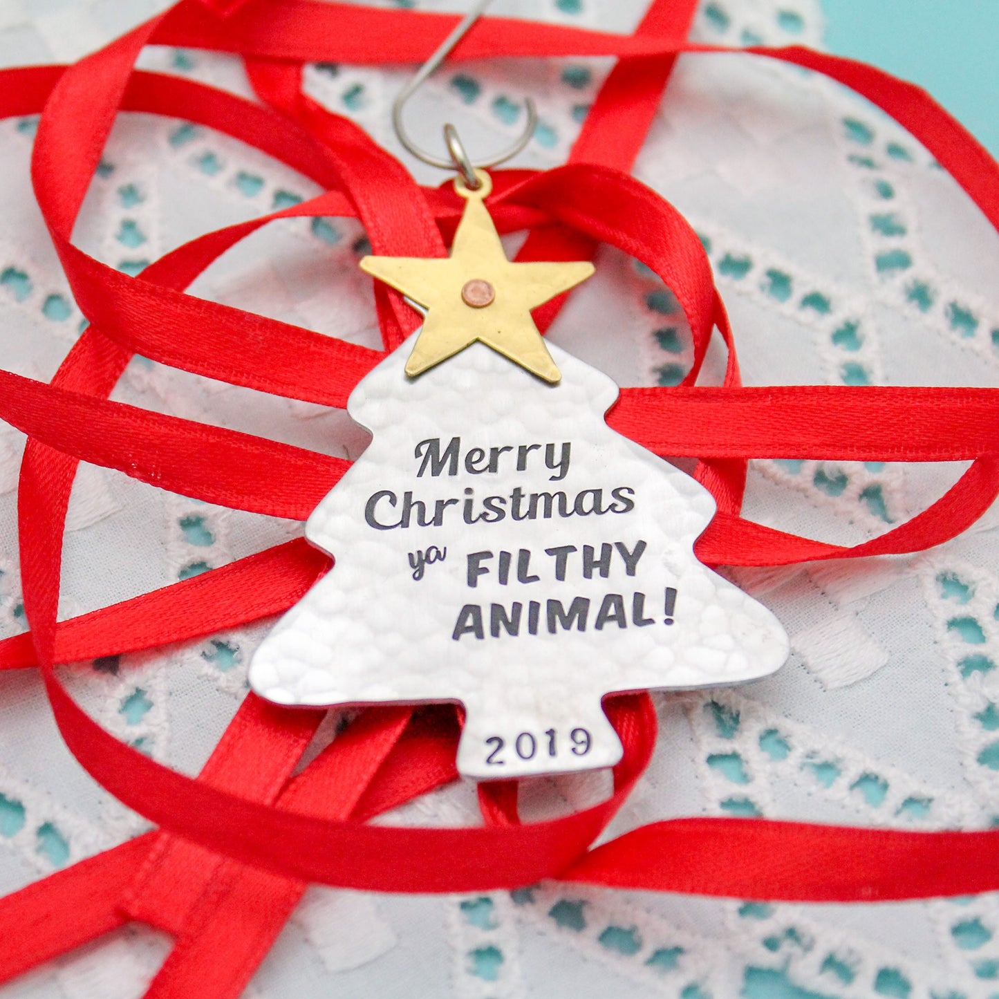 Merry Christmas Ya Filthy Animal Ornament, Home Alone Ornament, Christmas Tree Ornament in Aluminum, Unique Christmas Tree Ornament Gift