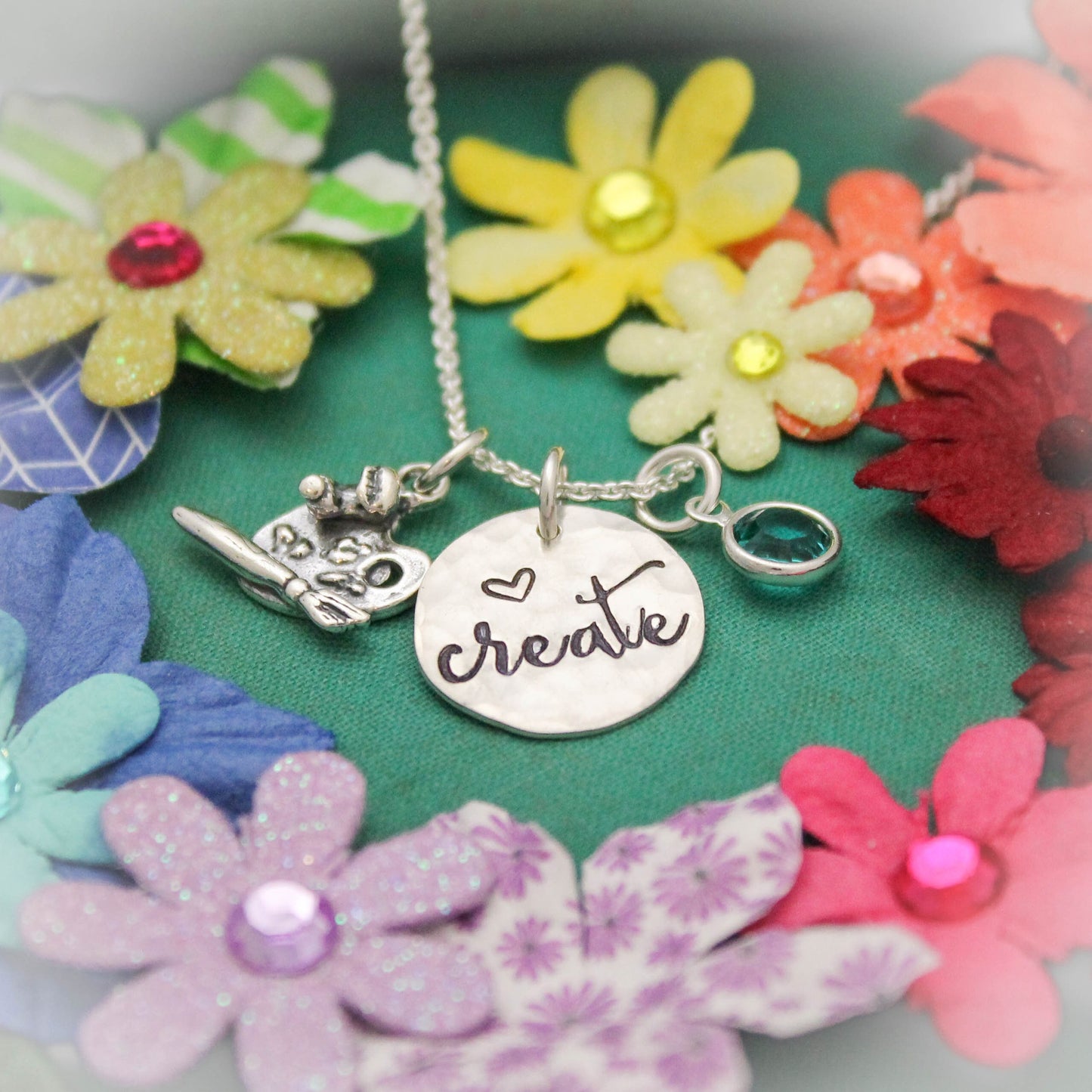 Create Necklace, Gift for Artist, Art Teacher Gift, Artist Palette Jewelry, Create Jewelry, Sterling Silver Personalized Hand Stamped