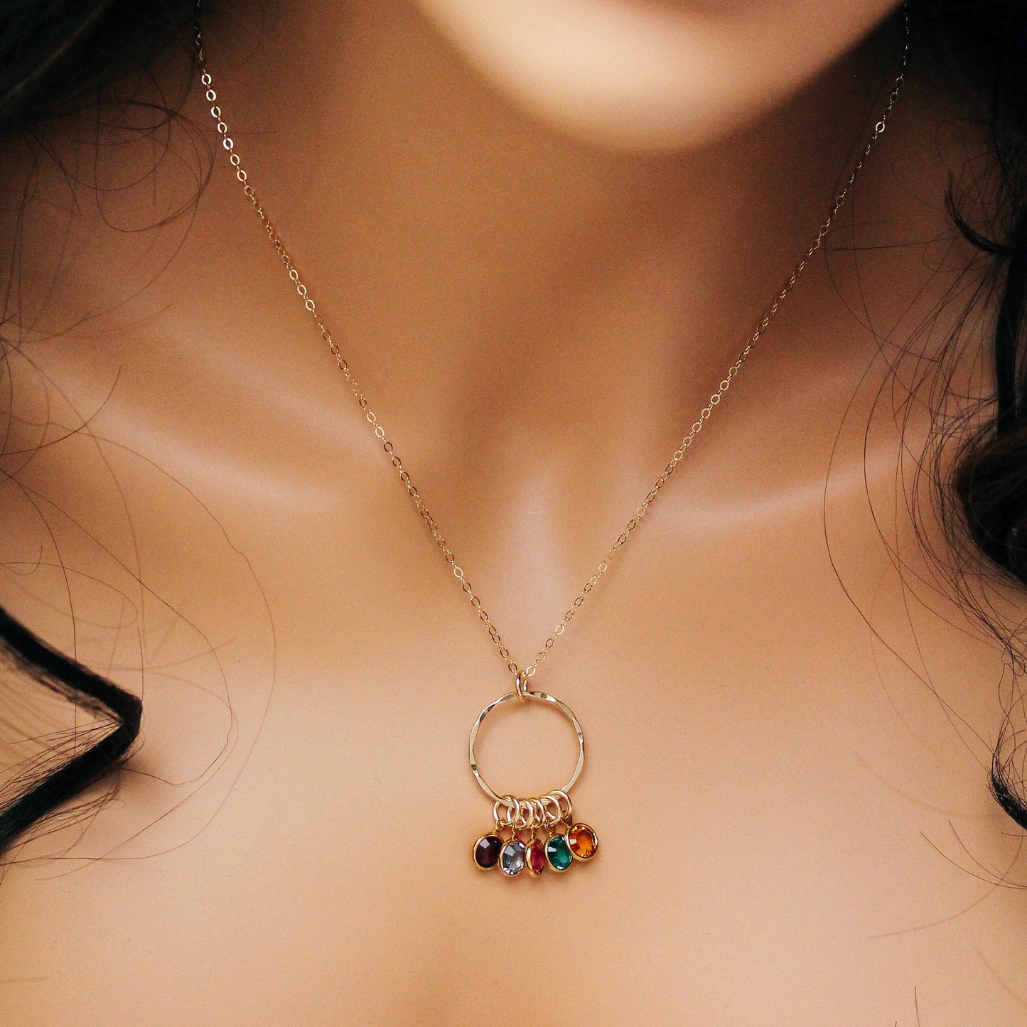 Gold Grandmother Necklace with Birthstones Personalize with Grandchildren Hand Stamped Jewelry 14K Gold Filled, Gold Birthstone Necklace