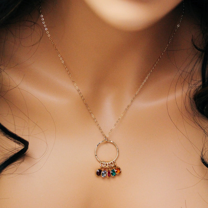 Gold Grandmother Necklace with Birthstones Personalize with Grandchildren Hand Stamped Jewelry 14K Gold Filled, Gold Birthstone Necklace
