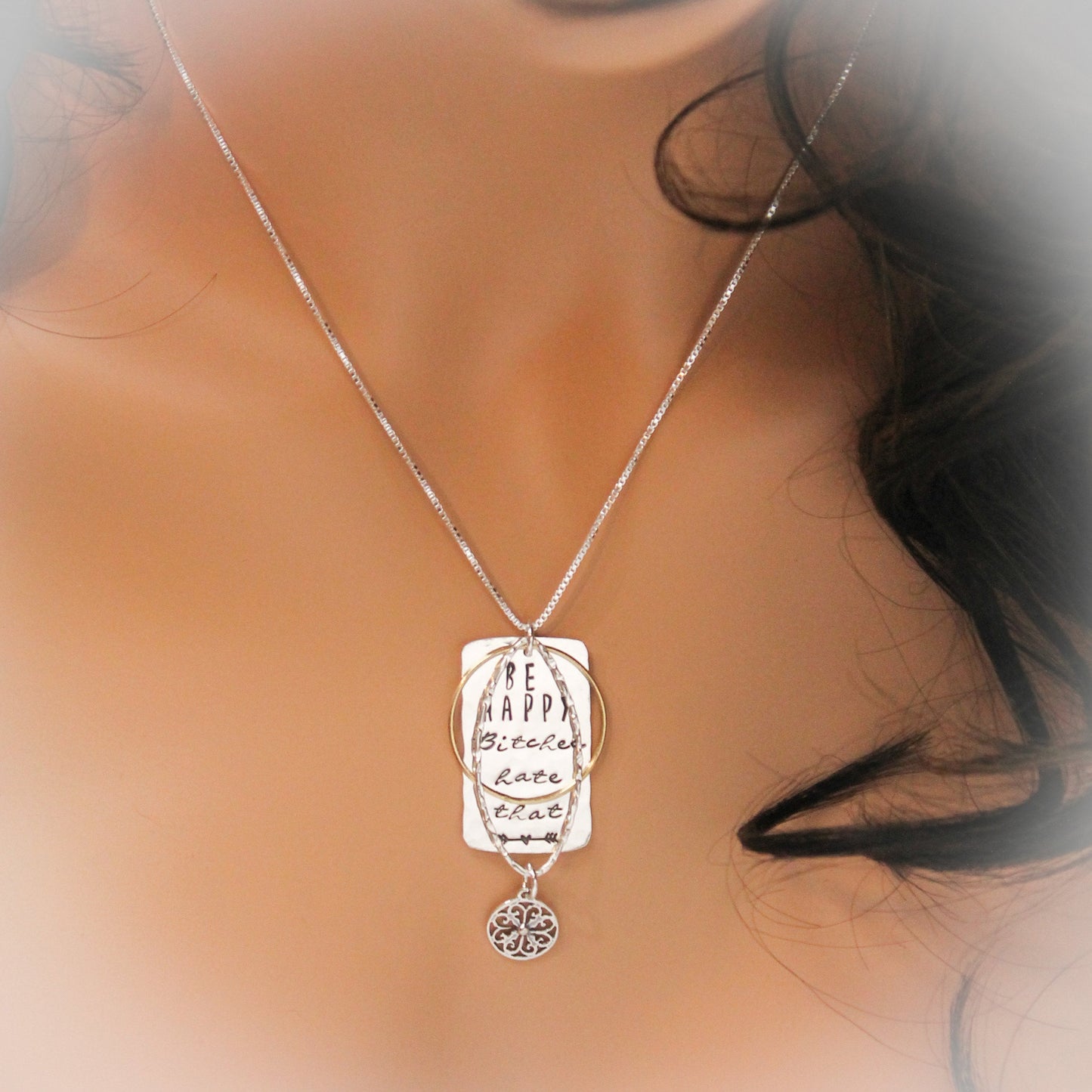 Be Happy Bitches Hate That Necklace, Sterling Silver Hand Stamped Jewelry, Custom Motivational Inspirational Gift for Her, Be Happy Gift