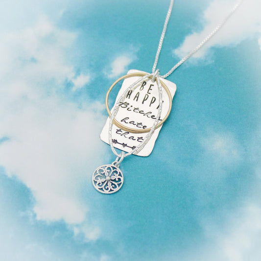 Be Happy Bitches Hate That Necklace, Sterling Silver Hand Stamped Jewelry, Custom Motivational Inspirational Gift for Her, Be Happy Gift
