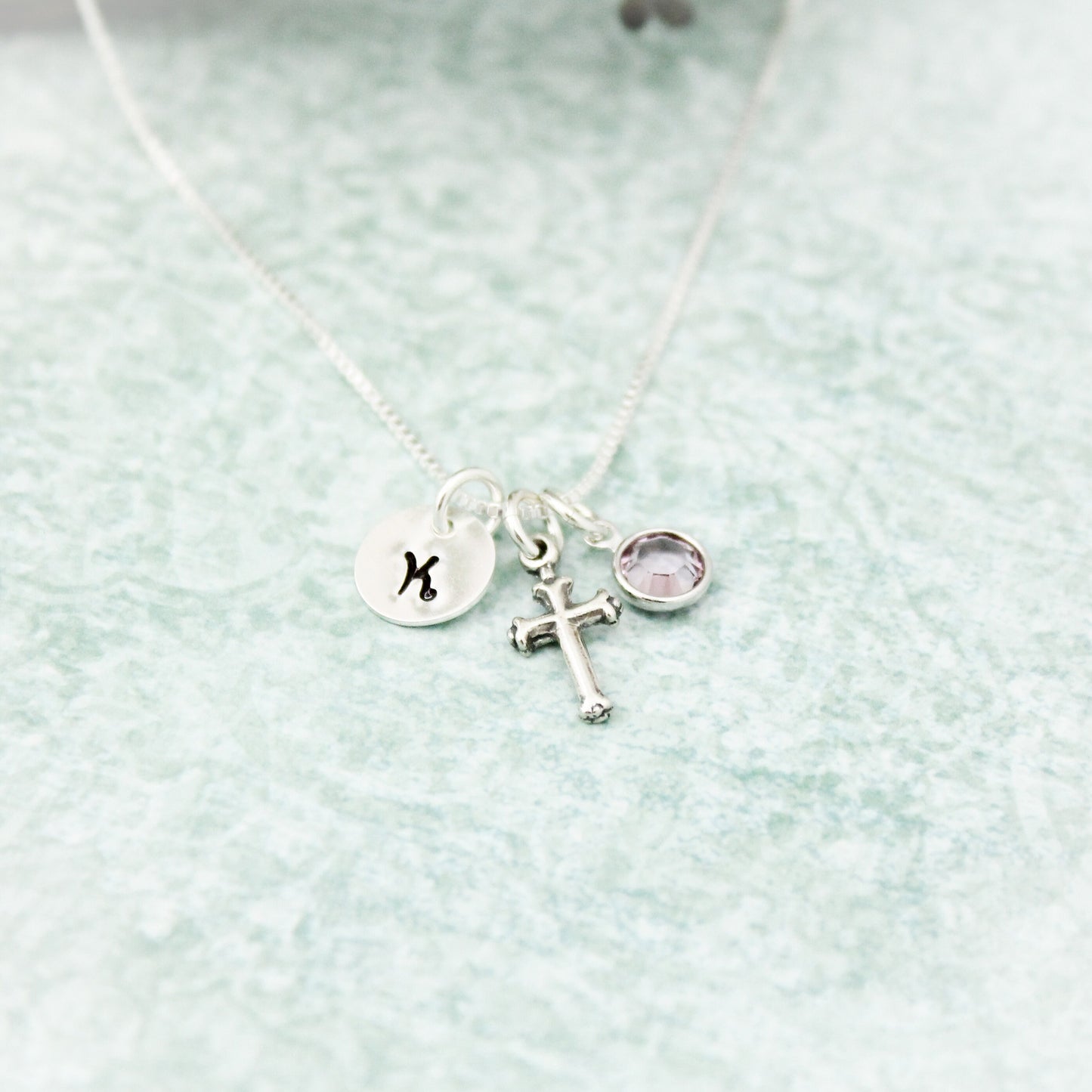 Cross Charm Necklace, Confirmation Cross Necklace, First Communion Cross Necklace, Personalized Hand Stamped Jewelry