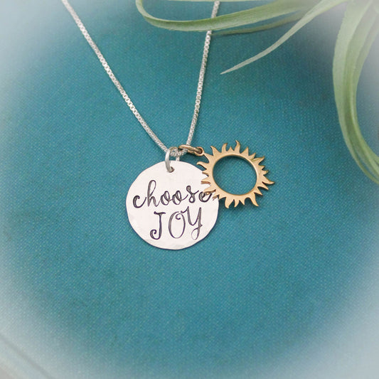 Choose JOY Necklace, Sun Jewelry, Choose JOY Jewelry, Mother Necklace, Gifts for Her, Personalized Hand Stamped Jewelry, Positive Jewelry