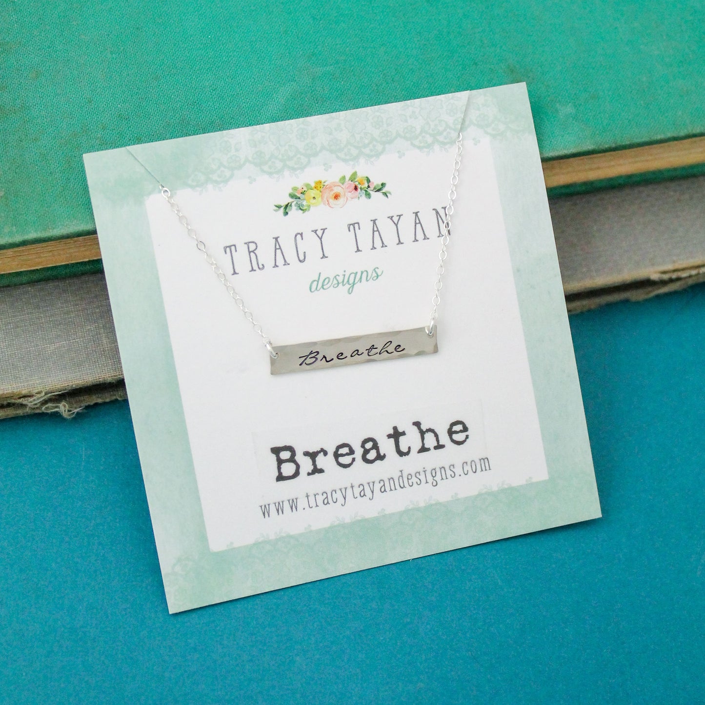 Sterling Silver Breathe Bar Necklace, Just Breathe Necklace, Personalized Bar Necklace, Silver Bar Necklace, Unique Hand Stamped Jewelry