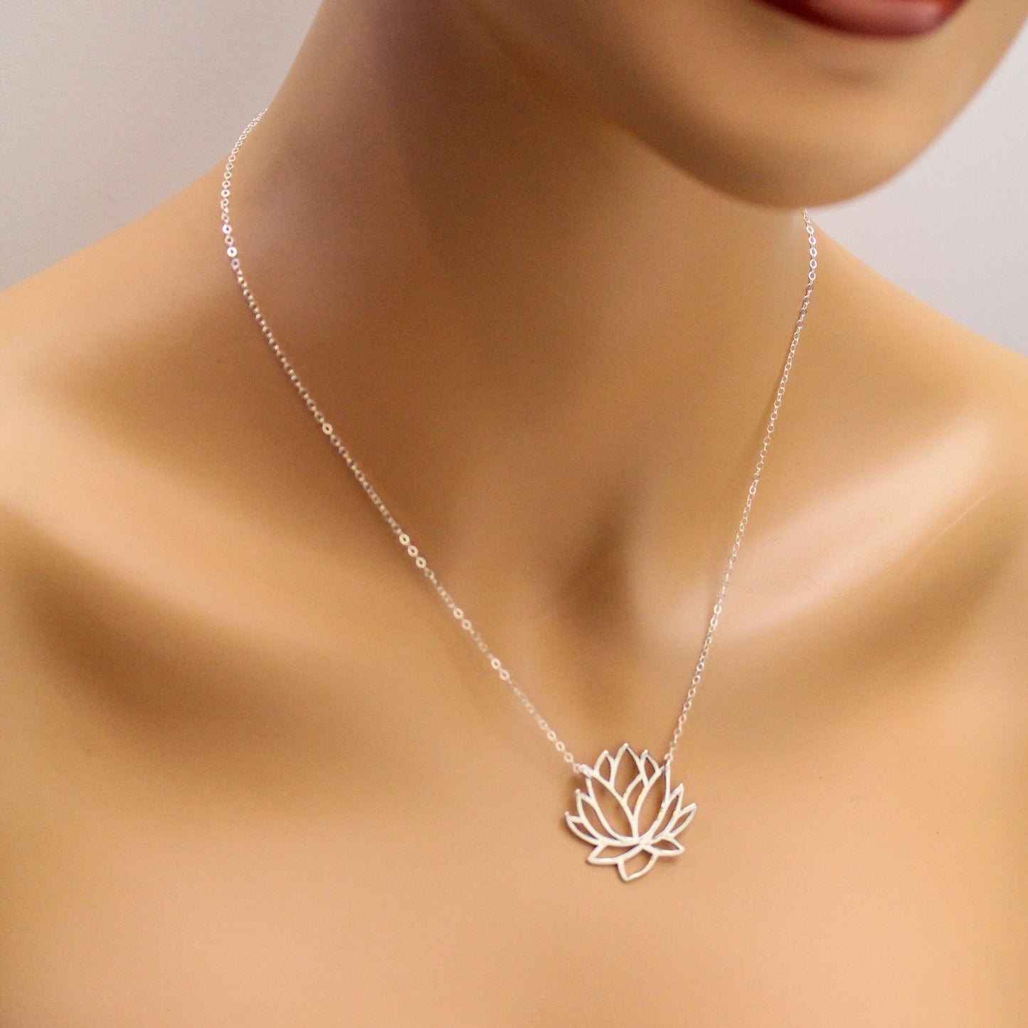 Sterling Silver LOTUS Necklace, Lotus Flower Necklace, Flower Bar Necklace, Lotus Bar Necklace, Yoga Boho Jewelry, Hand Stamped Jewelry