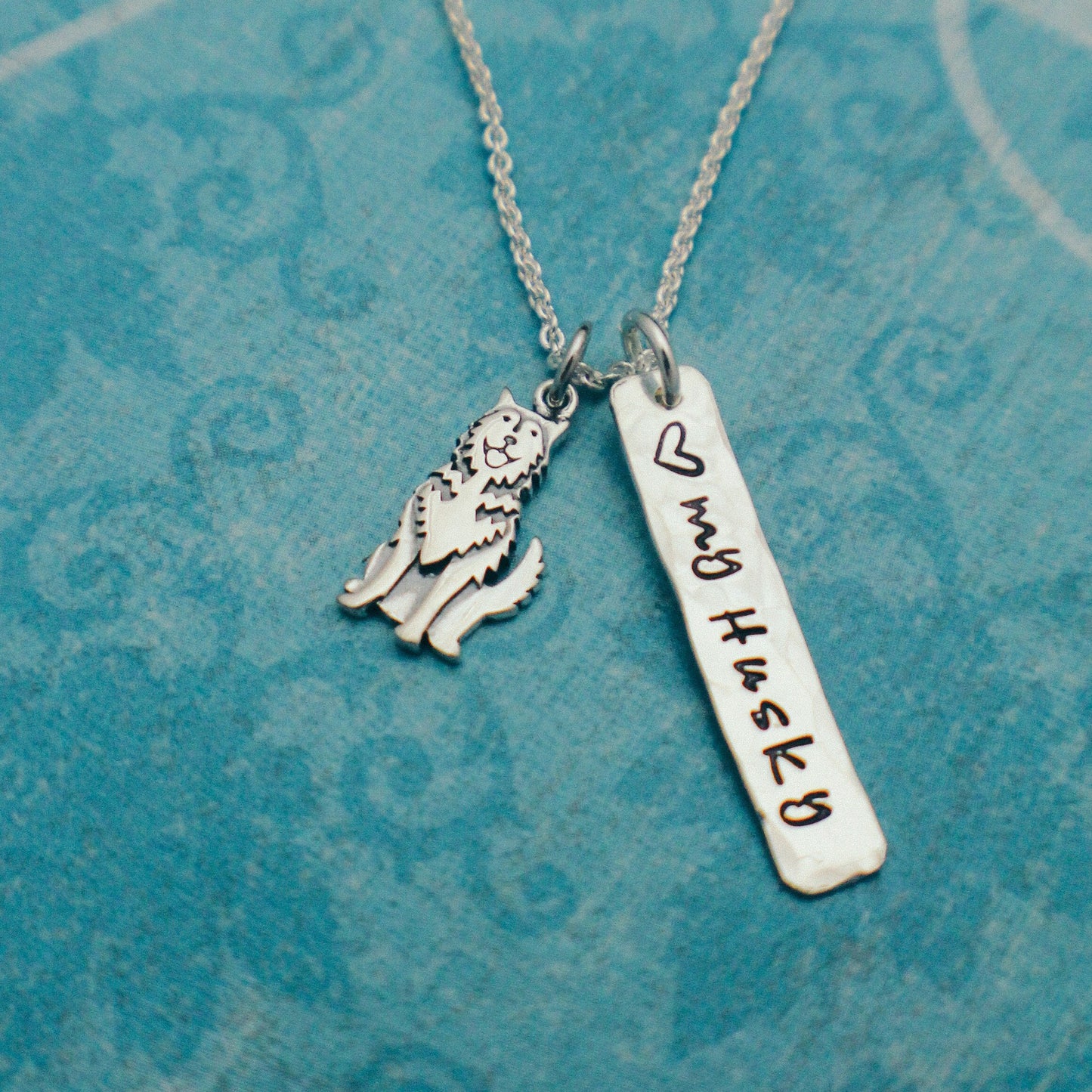 LOVE my Husky Necklace, Sterling Silver Husky Necklace, Husky Lover Gift, New Pet Gift, Husky Dog Jewelry, Hand Stamped Husky Gift, Huskies