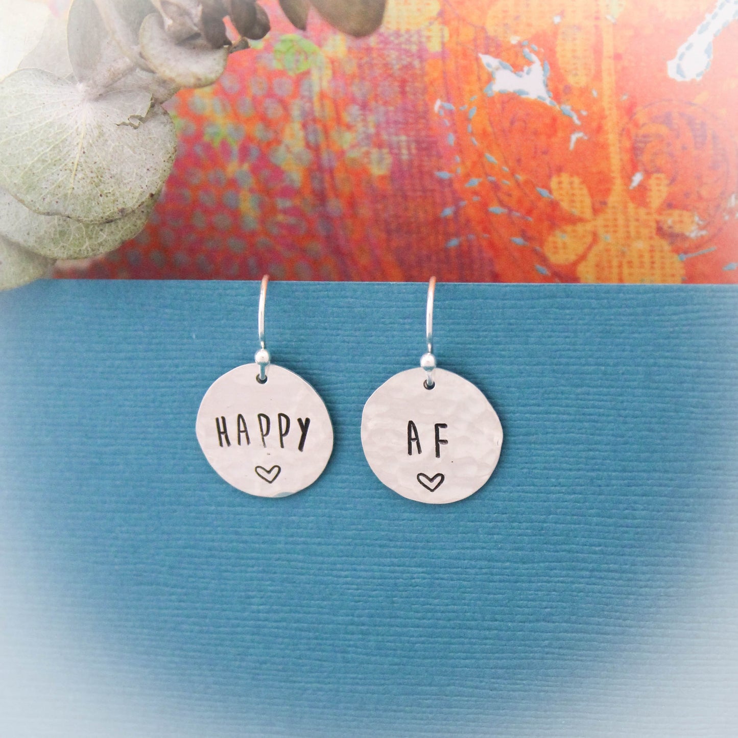 Happy AF Earrings in Sterling Silver, Motivational Inspirational Jewelry, Gifts for Her, Happy As Fuck Jewelry, Curse Word Jewelry Gift