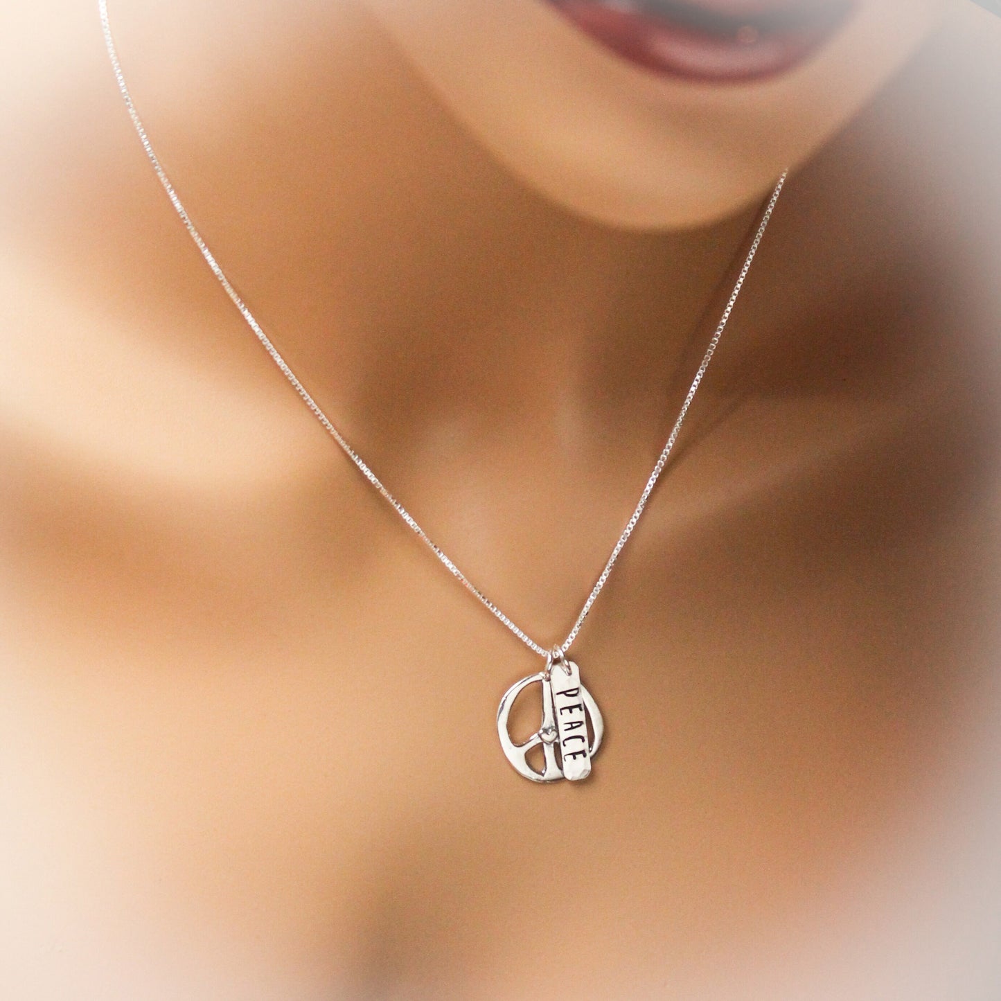 Peace Heart Necklace, Sterling Silver Peace + Love Necklace, Peace Sign Gift, Peace Love Jewelry, Birthday Jewelry Set, Peace Necklace Gift