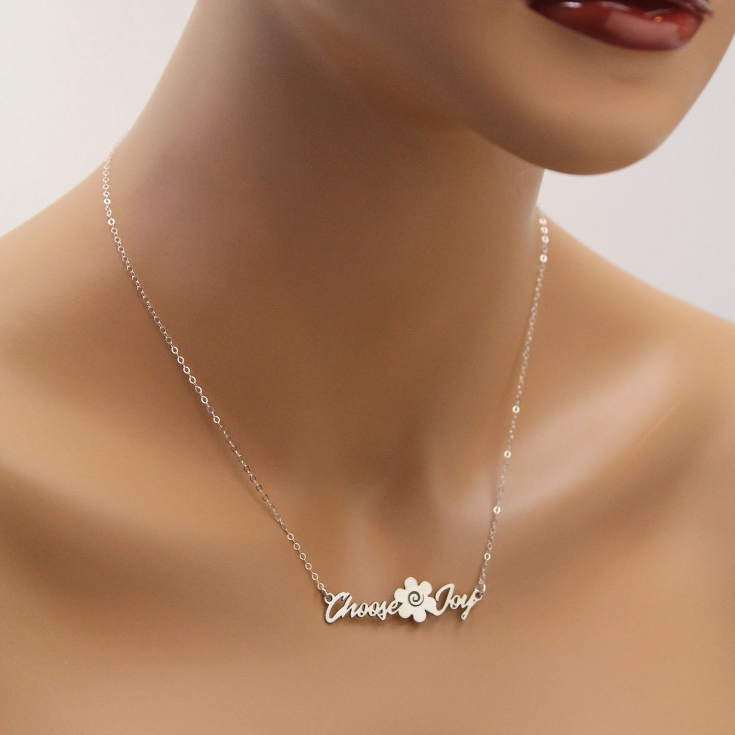 Choose Joy Necklace, Choose Joy Flower Necklace, Sterling Silver Choose Joy Jewelry, Unique Choose Joy Gift, Positive Jewelry, Be Happy