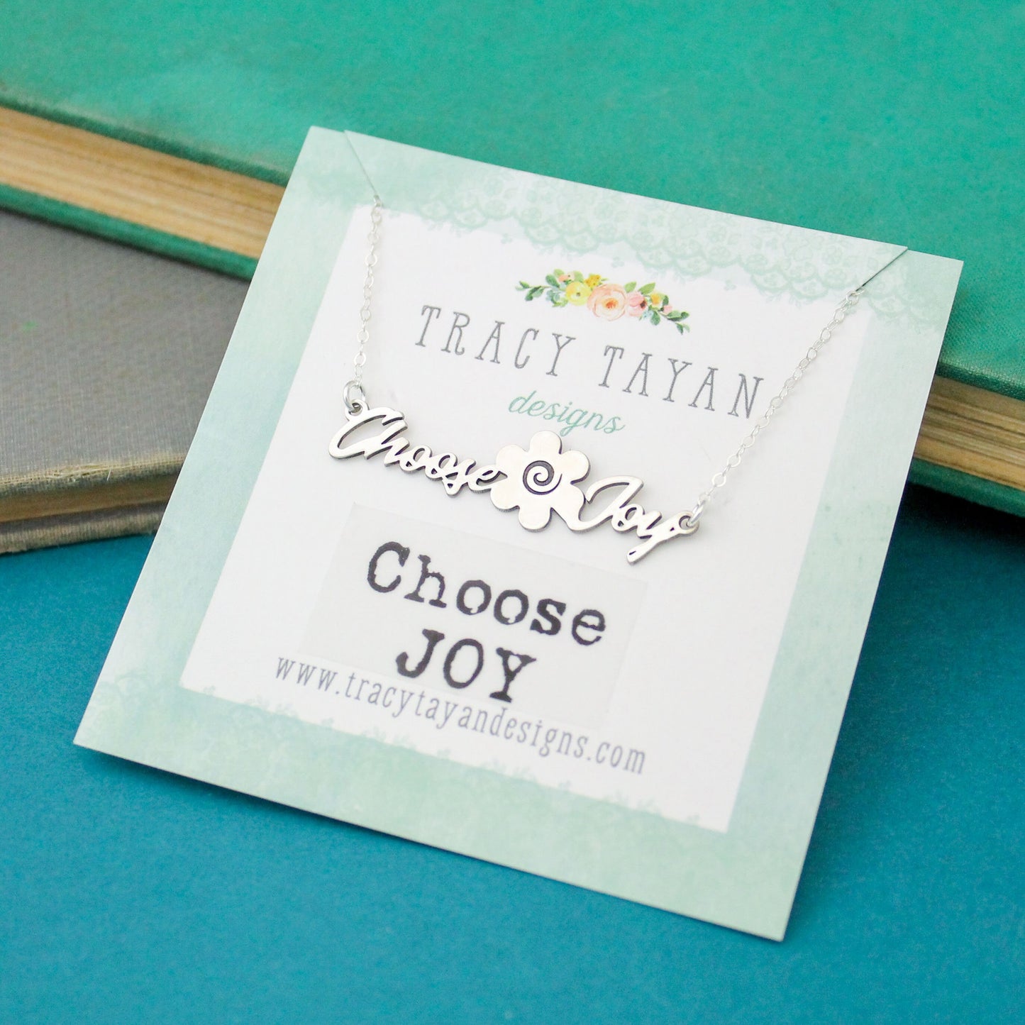 Choose Joy Necklace, Choose Joy Flower Necklace, Sterling Silver Choose Joy Jewelry, Unique Choose Joy Gift, Positive Jewelry, Be Happy