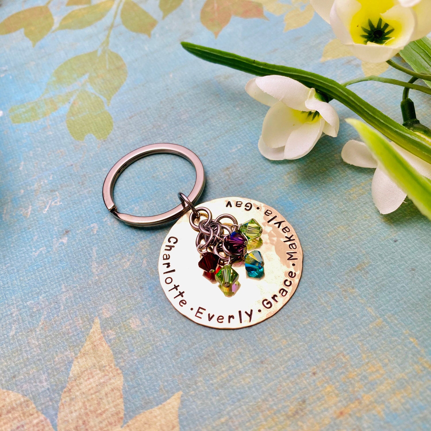 Family Key Chain with Birthstones, Personalized