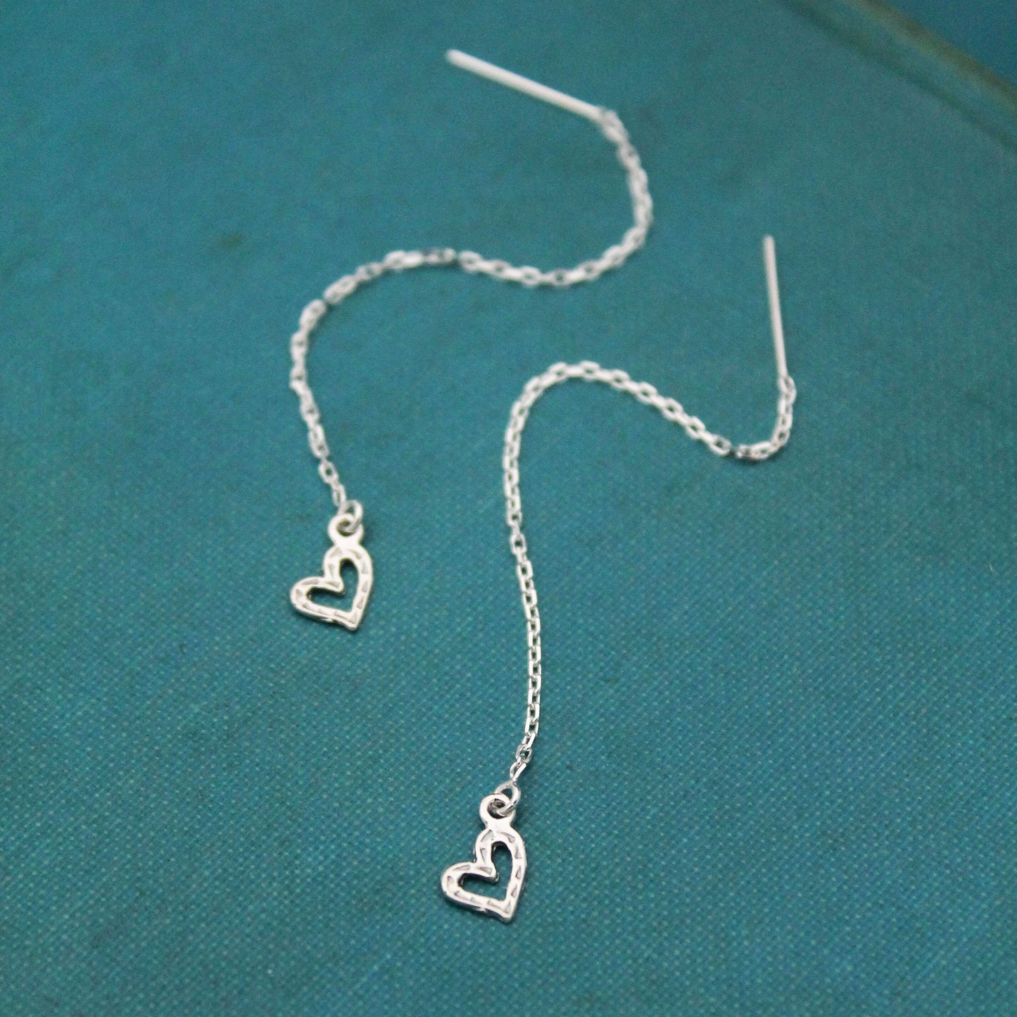 Cute Heart Threader Earrings, Sterling Silver Heart Earrings, Valentine's Day Gift, Heart Jewelry, Gifts for Her, Dainty Silver Earrings