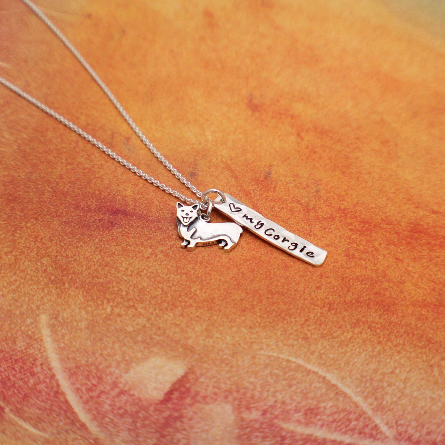 LOVE my Corgi Necklace, Sterling Silver Corgie Necklace, Welsh Corgi Lover Gift, New Pet Gift, Corgi Dog Jewelry, Hand Stamped Corgi Gift