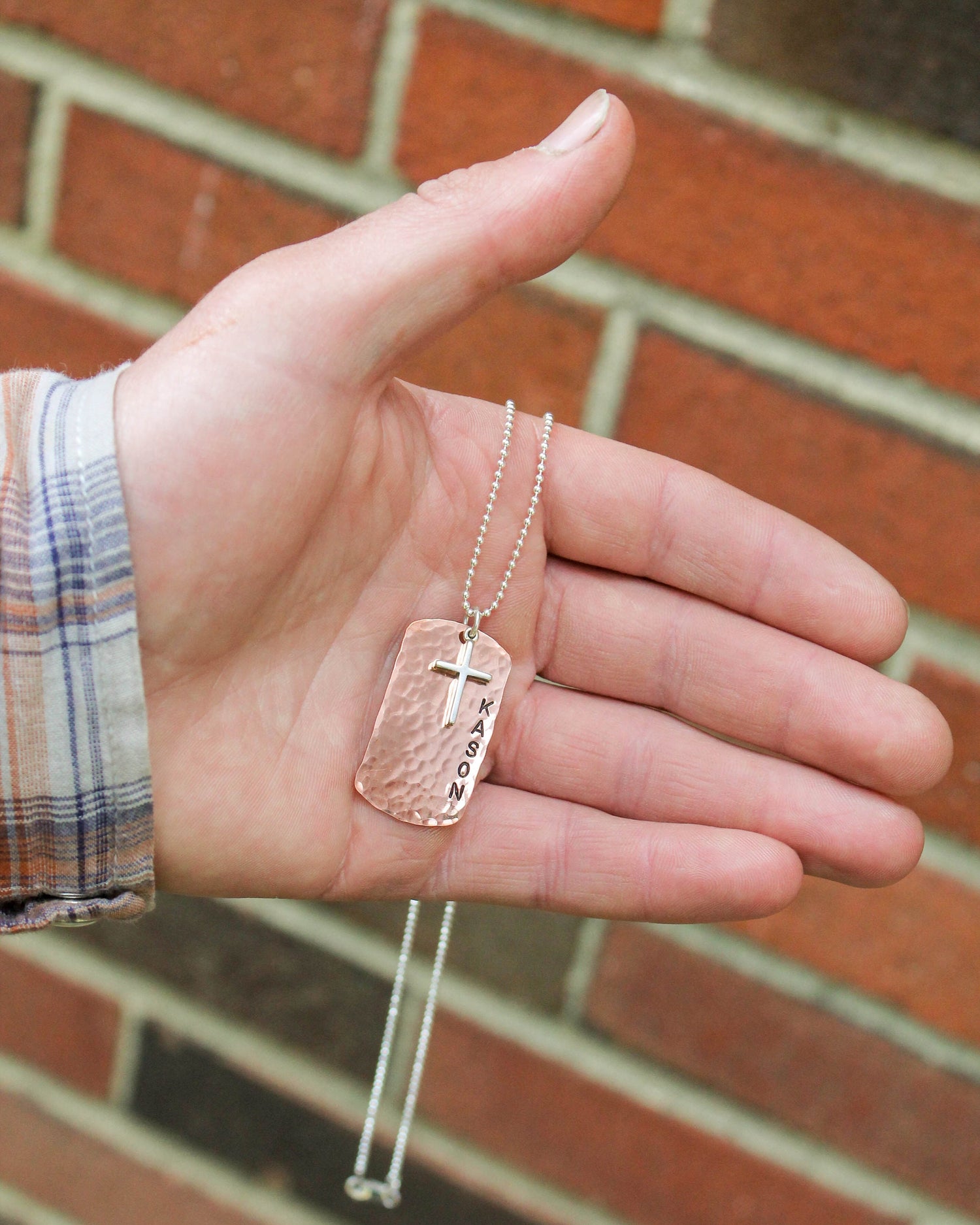 Boys Cross Necklace, Boys Confirmation or First Communion Gift, Copper Dog Tag Cross Necklace for Boys,  Hand Stamped and Personalized