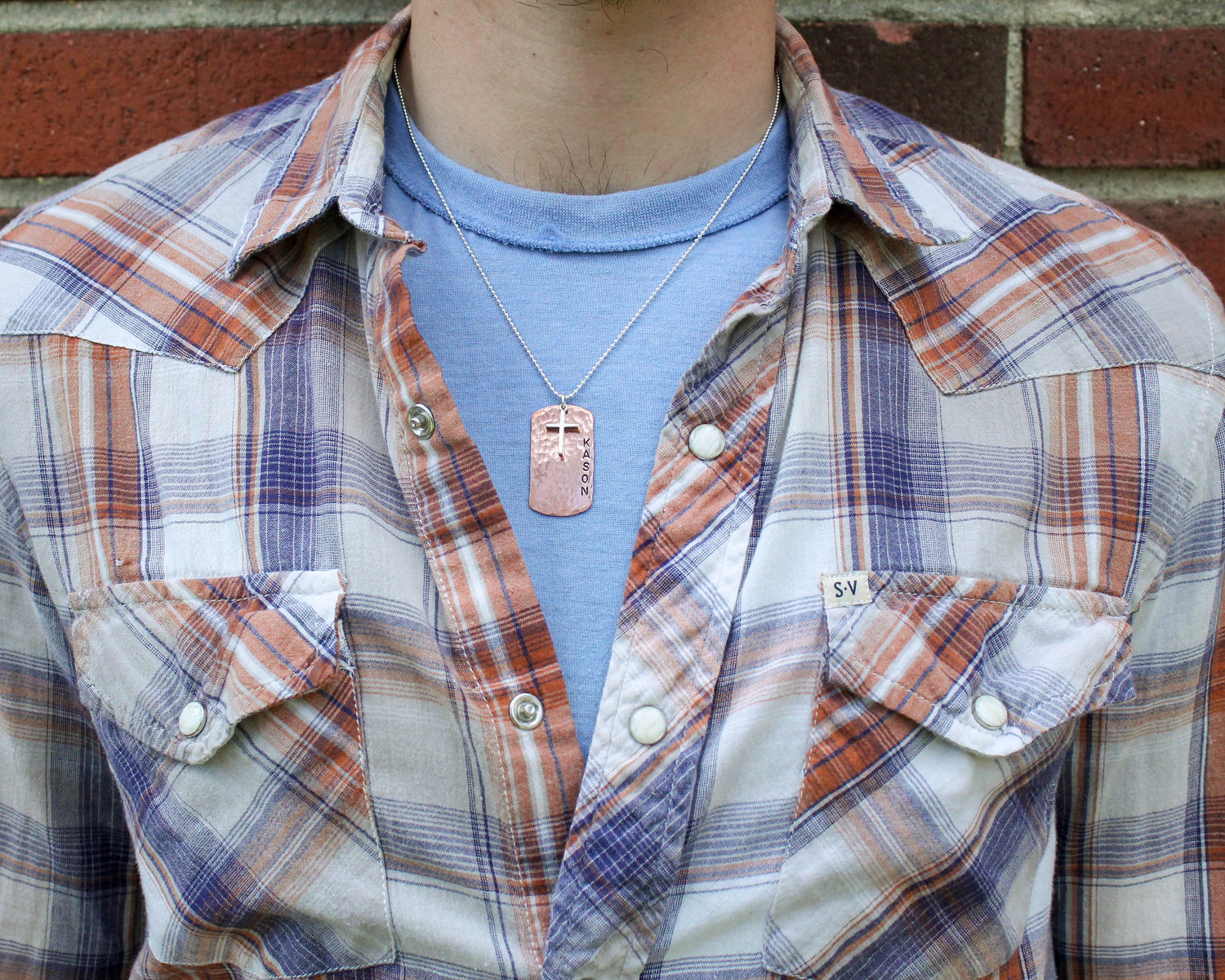 Boys Cross Necklace, Boys Confirmation or First Communion Gift, Copper Dog Tag Cross Necklace for Boys,  Hand Stamped and Personalized