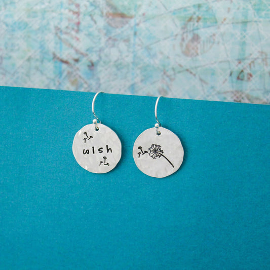 Wish Earrings in Sterling Silver, Dandelion Earrings, Motivational Inspirational Jewelry, Gifts for Her, Dandelion Jewelry, Wish Jewelry