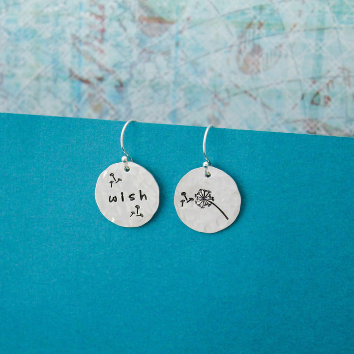Wish Earrings in Sterling Silver, Dandelion Earrings, Motivational Inspirational Jewelry, Gifts for Her, Dandelion Jewelry, Wish Jewelry
