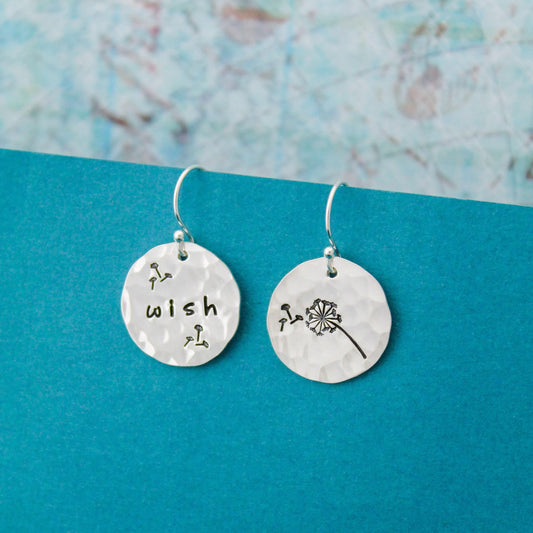 Wish Earrings in Sterling Silver, Dandelion Earrings, Motivational Inspirational Jewelry, Gifts for Her, Dandelion Jewelry, Wish Jewelry