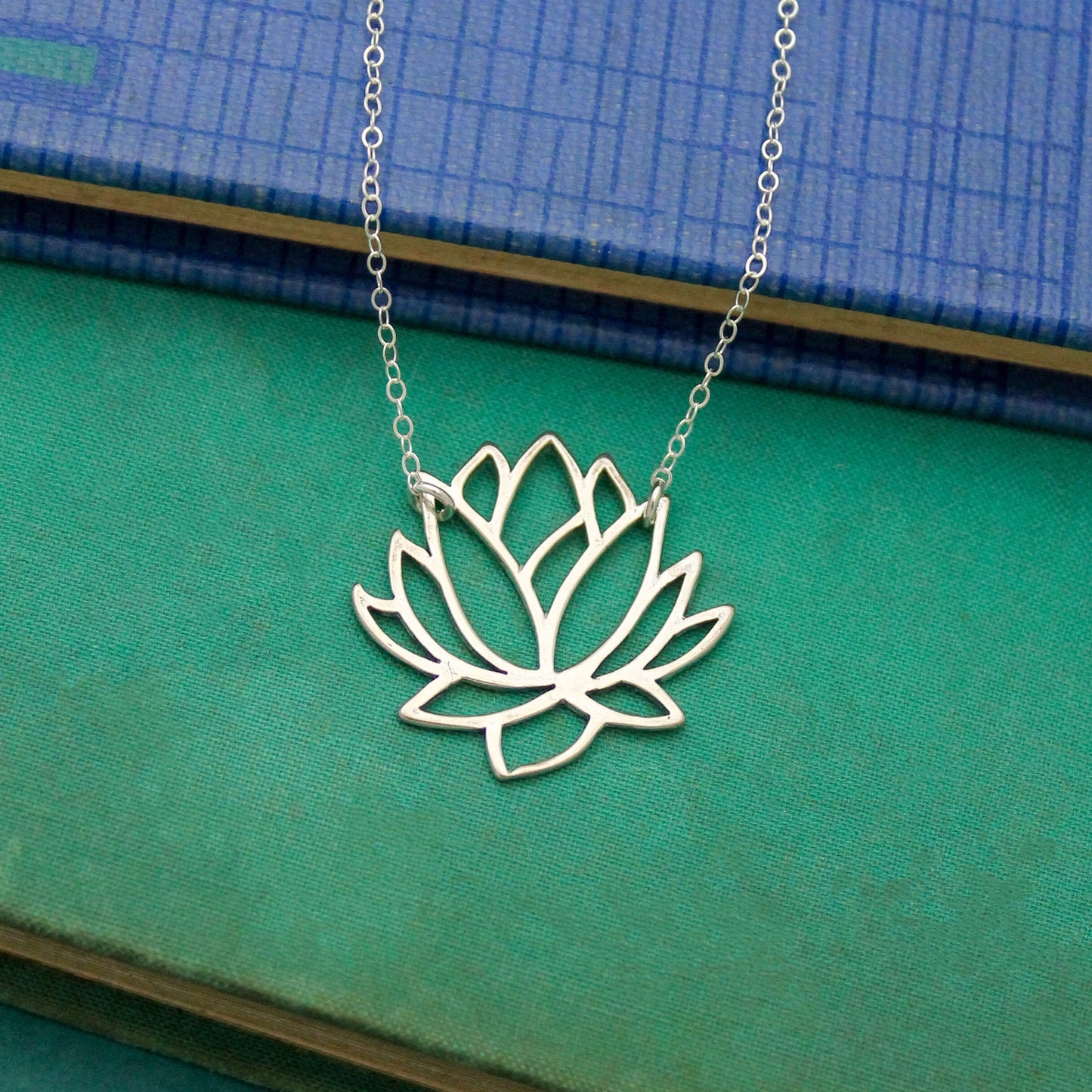 Sterling Silver LOTUS Necklace, Lotus Flower Necklace, Flower Bar Necklace, Lotus Bar Necklace, Yoga Boho Jewelry, Hand Stamped Jewelry