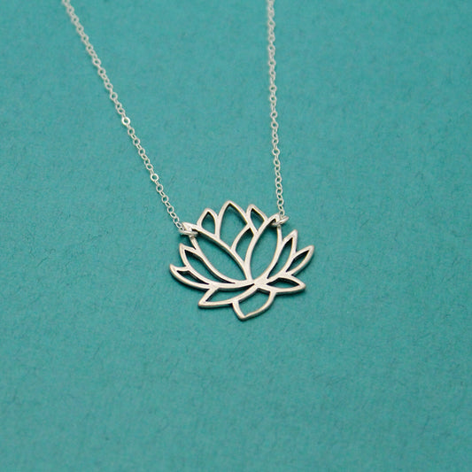 Sterling Silver LOTUS Necklace, Lotus Flower Necklace, Flower Bar Necklace, Lotus Bar Necklace, Yoga Boho Jewelry, Hand Stamped Jewelry