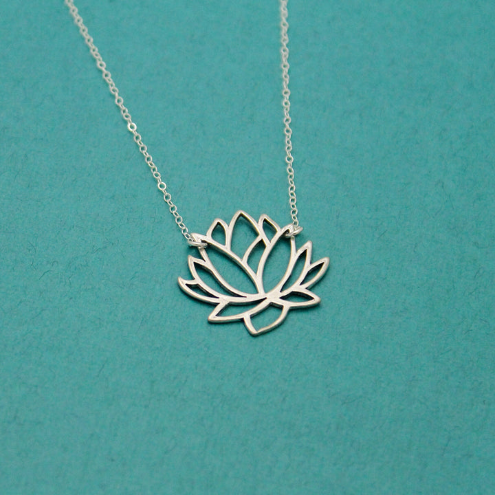 Sterling Silver LOTUS Necklace, Lotus Flower Necklace, Flower Bar Necklace, Lotus Bar Necklace, Yoga Boho Jewelry, Hand Stamped Jewelry