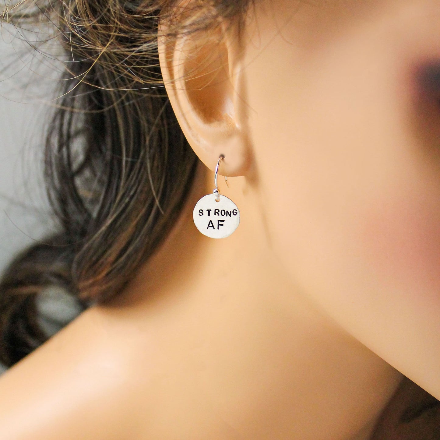 JUST BREATHE Sterling Silver Earrings, Lotus Flower Jewelry, Hand Stamped Personalized Earrings, Yoga Jewelry Breathe Unique Gift for Her