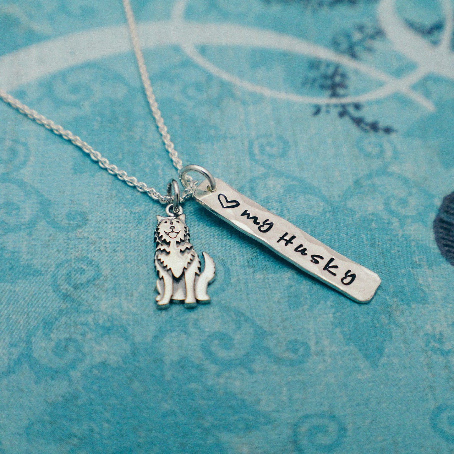 LOVE my Husky Necklace, Sterling Silver Husky Necklace, Husky Lover Gift, New Pet Gift, Husky Dog Jewelry, Hand Stamped Husky Gift, Huskies