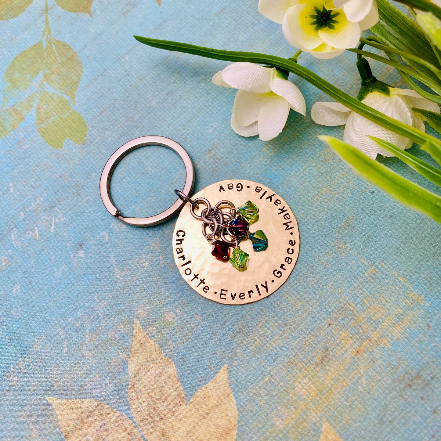 Family Key Chain with Birthstones, Personalized