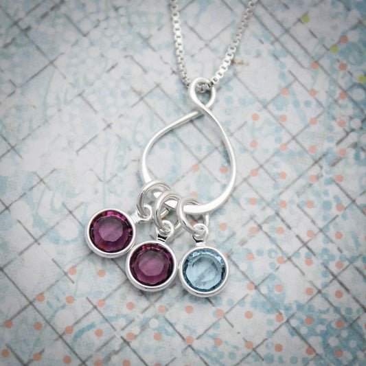 Eternity Charm Necklace with Birthstones, Personalized Grandmother Necklace with Birthstones, Infinity Mother Necklace with Children